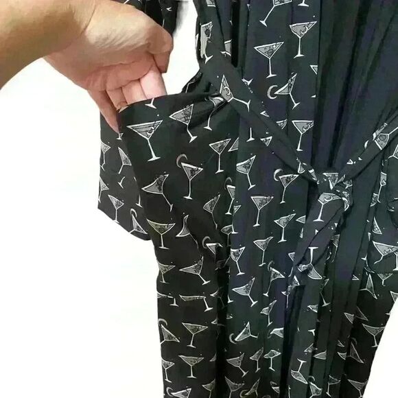 MeUndies Robe XL/2XL Black Cocktail Print Full Length Lounge Sleepwear NWOT - Picture 5 of 7